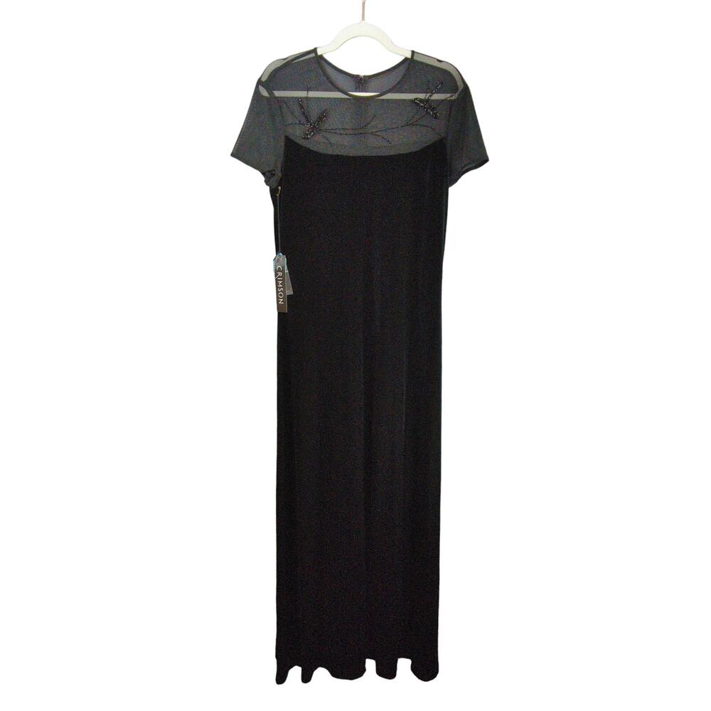 Crimson by Lawrence Kurtz Dress‎ Womens 16 Black Velvet Long Beaded New